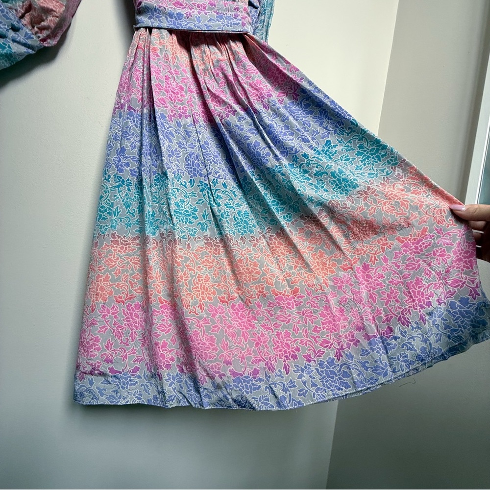 Vintage Anne Crimmins 100% Silk Jacquard Floral Midi Dress 6 | Umi Collections - Picture 9 of 10
